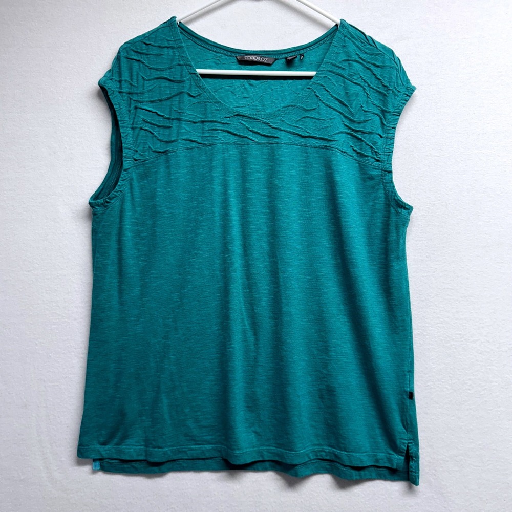 Toad&Co Sama Sama SL Tee Women XL Teal Textured Yoke Organic Cotton Sleeveless
